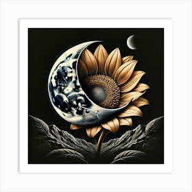 Sunflower And Moon Art Print