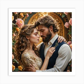 Romantic Couple In The Garden Art Print