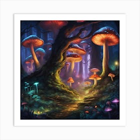 A Fantasy Mushroom Forest Art Print