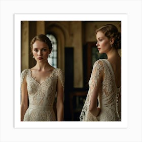 Two Women In Wedding Dresses Art Print