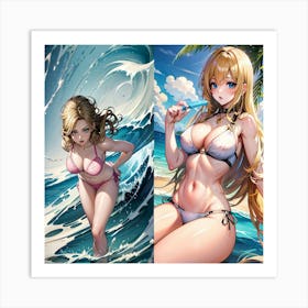 Two Anime Girls In Bikinis Art Print