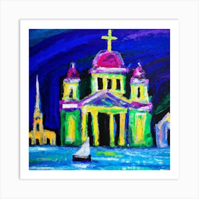 Impressionism Oil Painting, Church Art Print