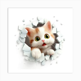 Cute Kitten Peeking Out Of A Hole Art Print