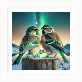 Firefly A Modern Illustration Of 2 Beautiful Sparrows Together In Neutral Colors Of Taupe, Gray, Tan (74) Art Print
