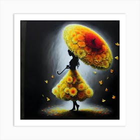 Woman With An Umbrella Flower Painting Art Print