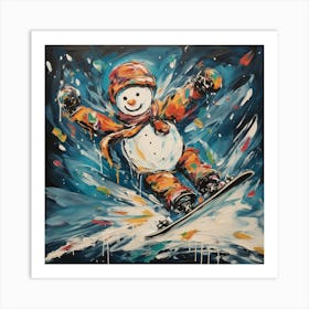 Snowman Snowboarding Art Print