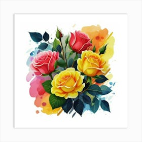 Watercolor design with beautiful roses oil painting abstract 4 Art Print