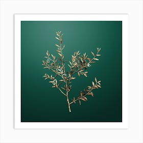 Gold Botanical Myrtle Dahoon Branch on Dark Spring Green Art Print
