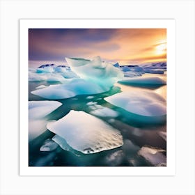 Icebergs At Sunset 42 Art Print
