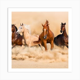 Horses Running In The Sand Art Print