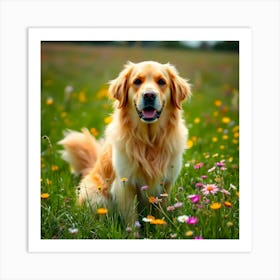 Golden Retriever In A Field 1 Art Print