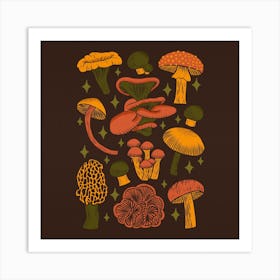 Texas Mushrooms   Dark Multicolor Square Art Print