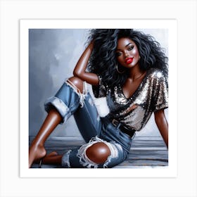 Black Woman In Jeans 1 Art Print