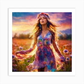 Beautiful Girl In A Flower Field 1 Art Print