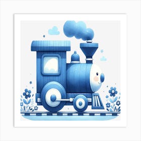 Blue Watercolor Train Art Print