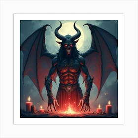 Demon In A Dark Magic Ritual, Vibrant Watercolor Atmosphere 1 Art Print