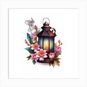 Lantern With Flowers Art Print