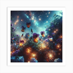 Flowers In The Night Sky Art Print