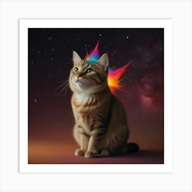 Cat With A Rainbow Crown Art Print