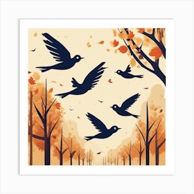 Autumn Birds In Flight 1 Art Print