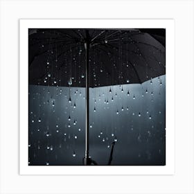 Black Umbrella In The Rain Art Print