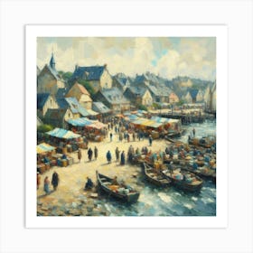 Harbor Village, Acrylic Painting Style Art Print