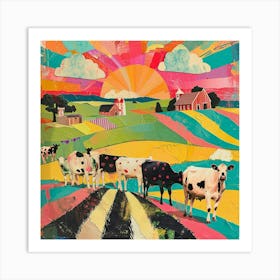 Retro Rainbow Cow Collage 2 Art Print