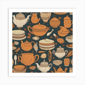 Seamless Pattern With Teapots Art Print