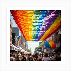 Crowds Of People In Rainbow Attire Fill The Streets Of A Bustling Urban Center At The Multiracial Pr (4) 1 Art Print