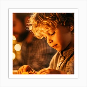 Child Eats Christmas Dinner Art Print