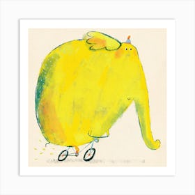 Yellow Elephant On A Bicycle In Autumn Square Art Print
