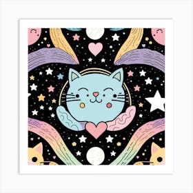 Seamless Pattern With Cats Art Print