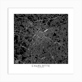 Charlotte Black And White Map Square Art Print