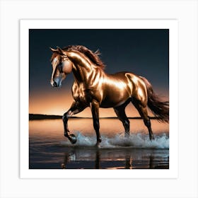 Whole Body Fantasy Hyper Realism Night A Metallic Copper Colored Horse In The So Francisco Rive(1) Art Print