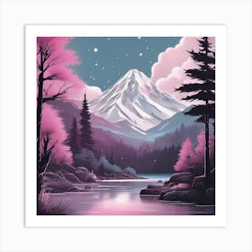 Pink Mountain Landscape Painting Art Print