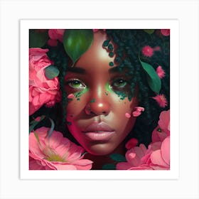 Portrait Of A Black Woman With Flowers 1 Art Print