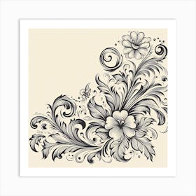 Floral Design In Black And White Art Print