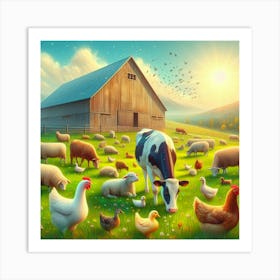 Farm Animals In The Meadow Art Print