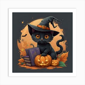 Black Cat Witch Art Print