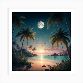 Beach At Night Stock Videos & Royalty-Free Footage Art Print