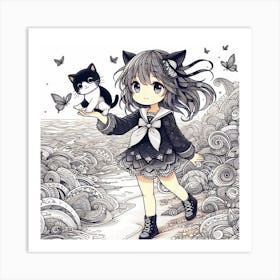 Kawaii Cat Girl 1 Art Print