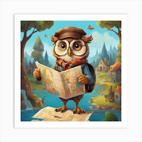 Owl With Map Art Print