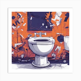 Drew Illustration Of Toilet On Chair In Bright Colors, Vector Ilustracije, In The Style Of Dark Navy (1) Art Print