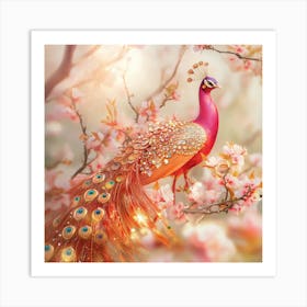 Red Peacock With Gems Art Print