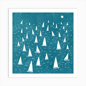 Sailboat Regatta In The Teal Green Sea Art Print