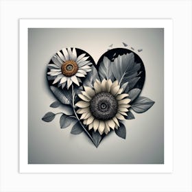 Sunflowers In A Heart Art Print