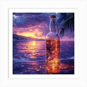 Bottle Of Whiskey At Sunset Art Print