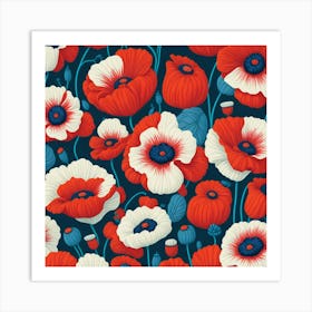 Red Poppies Flowers Art Nature Pattern Art Print