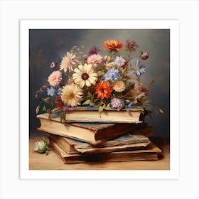 Flowers On Books 8 Art Print