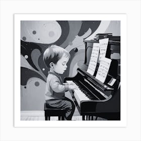 Little Boy Playing Piano Art Print